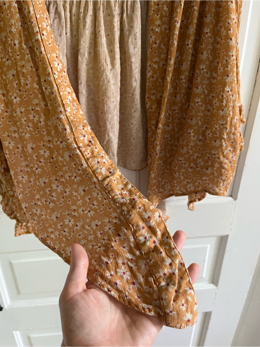 Free People Floral Tie-Front Crop Top in Mustard - Picture 6 of 9